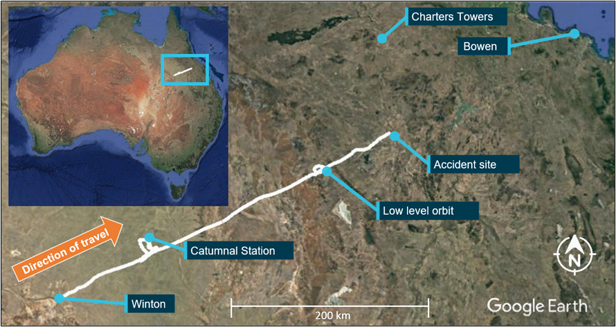 Flight track of VH-XWI from Winton to Bowen