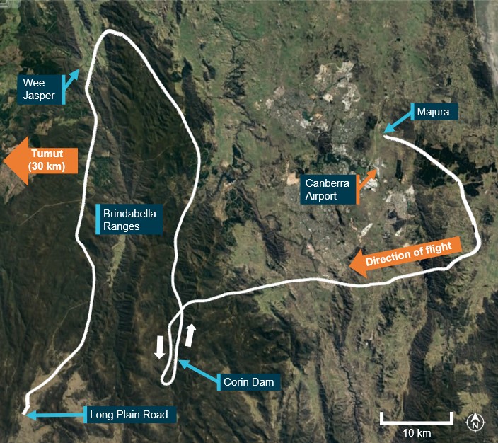 Figure 1: Flight from Majura to Long Plain