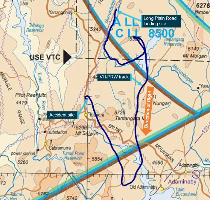 Figure 3: Visual navigation chart extract showing terrain in the vicinity of the accident