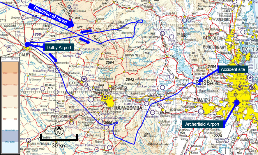 Figure&nbsp;4: Visual navigation chart extract showing terrain along the flight path