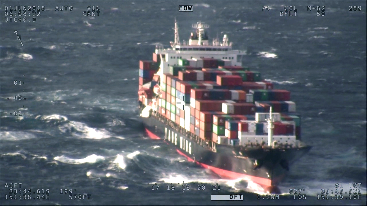 Figure 1: Aerial view of YM Efficiency showing disruption to containers.