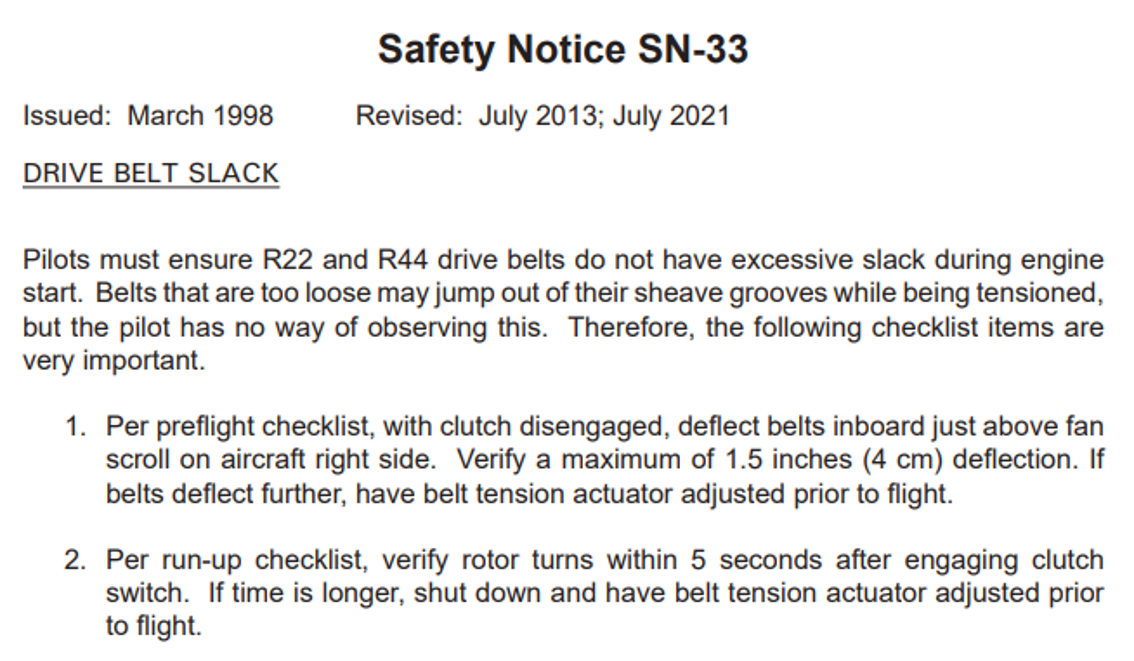 Figure 5: Robinson Safety Notice SN-33 updated with stretching procedure removed