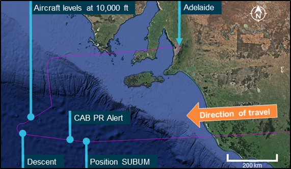Figure&nbsp;1: VH-EBK track and principal events