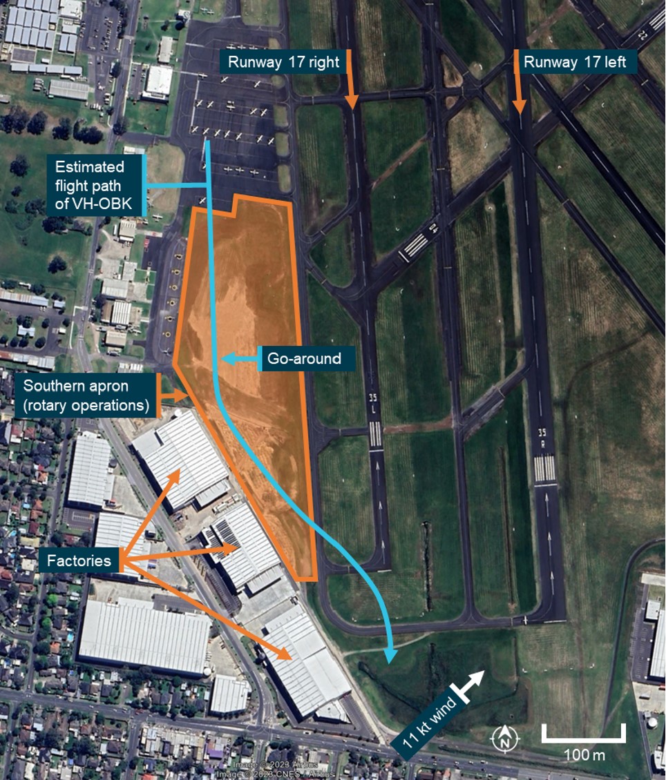 Figure 1: Go-around flight path of VH-OBK (Moorabbin airport)