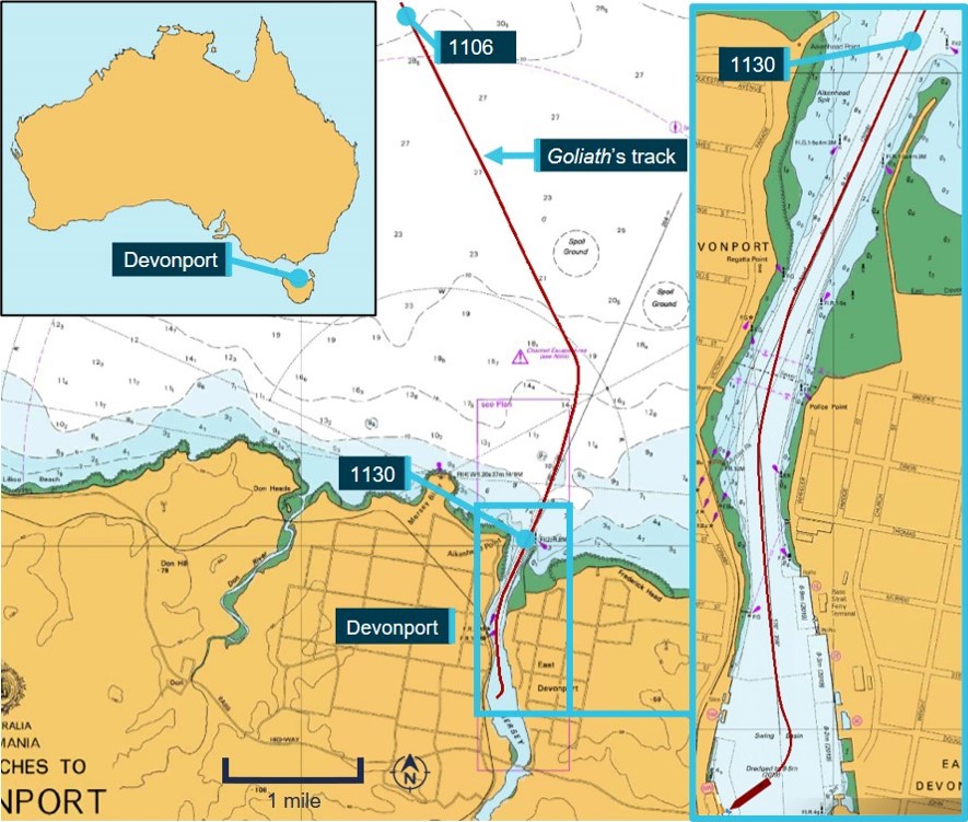 Figure 2: Section of chart Aus 164 showing Goliath’s track
