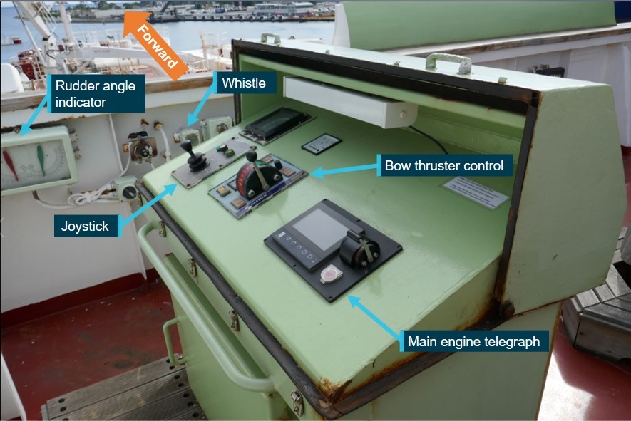 Figure 5: Goliath's port bridge wing conning station (looking forward)
