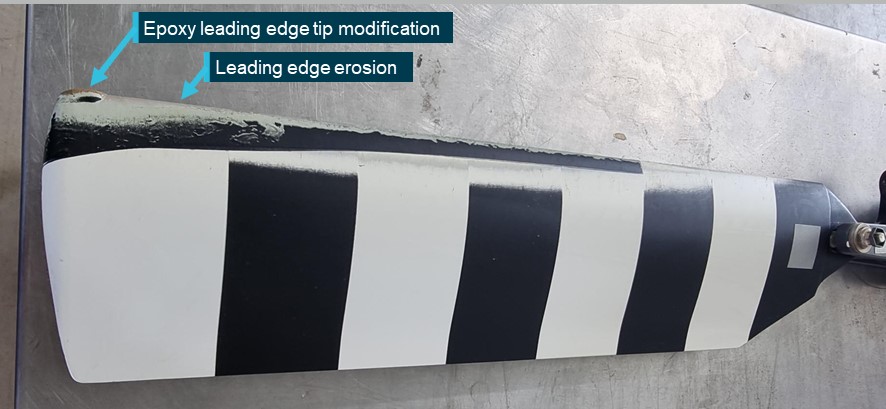 Figure&nbsp;3: Tail rotor blade leading edge erosion and blade modification