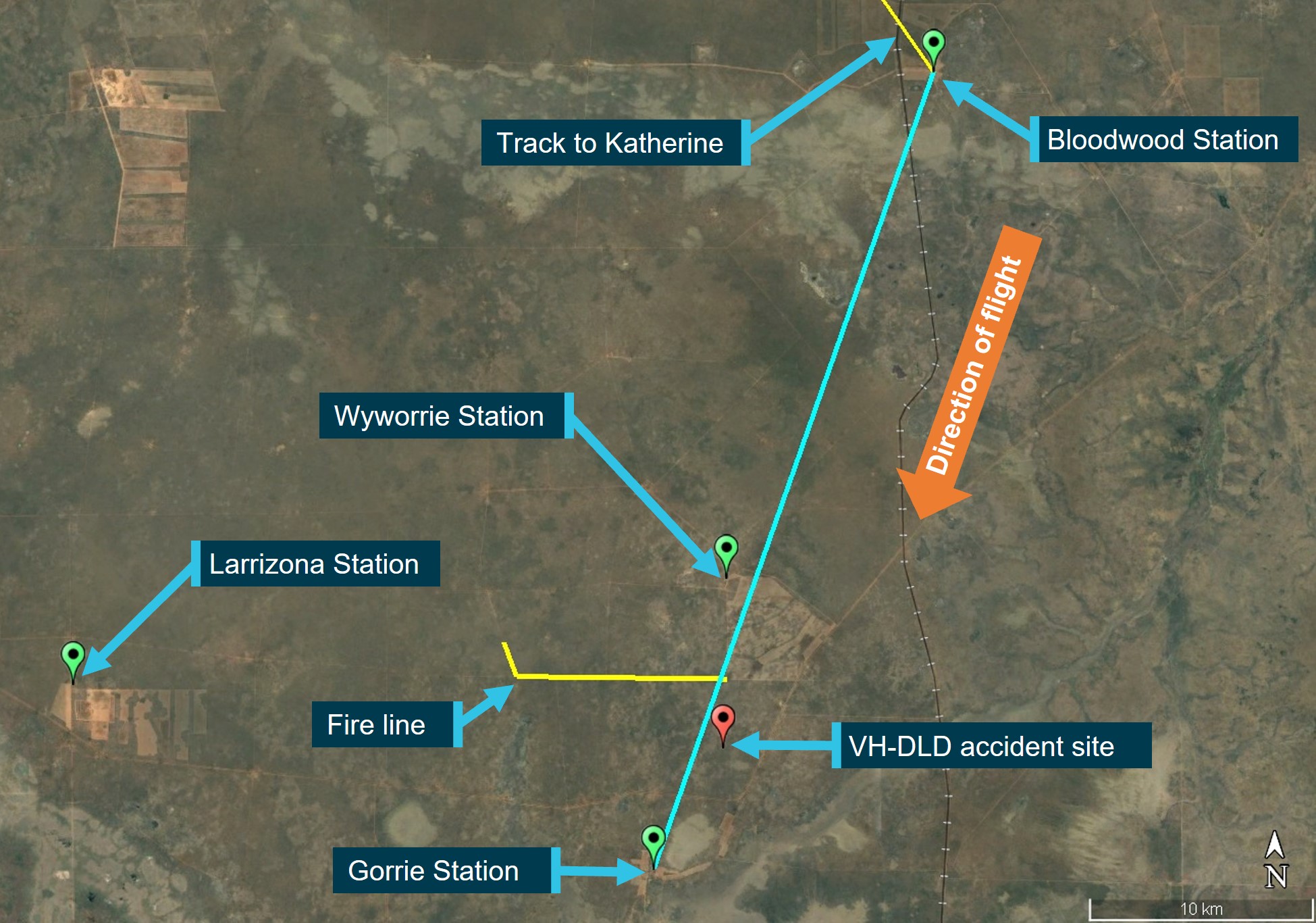 Figure&nbsp;1: Direct track from Bloodwood Station to Gorrie Station