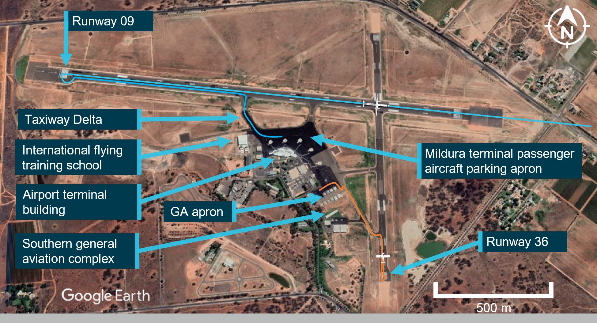 Figure&nbsp;1: VH-TQH (Dash 8) and VH-ENL (PA‑28) ground tracks