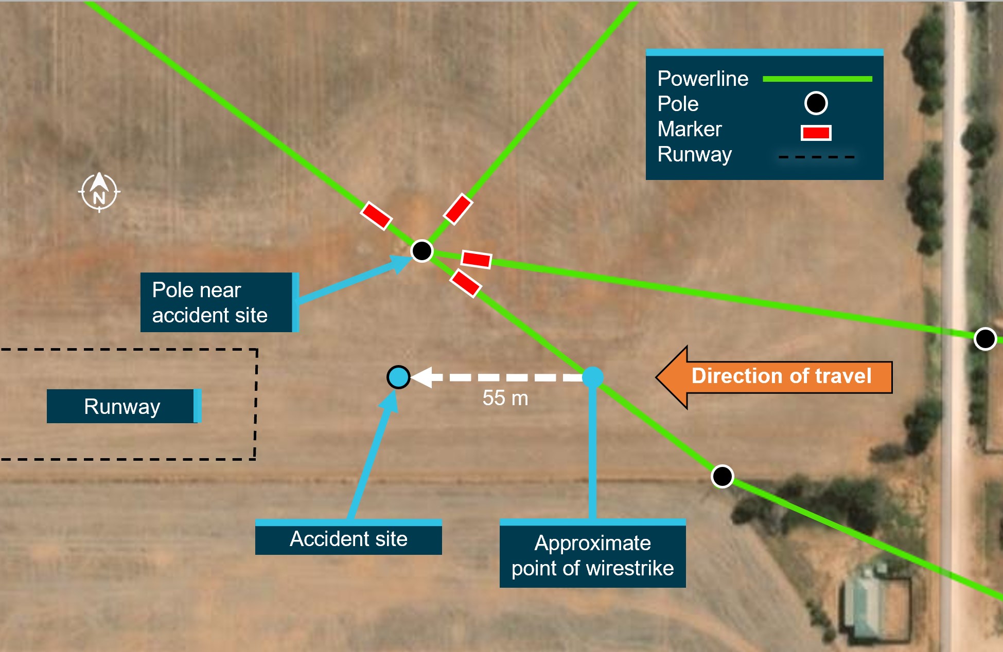 Figure&nbsp;3: Accident site and location of powerlines