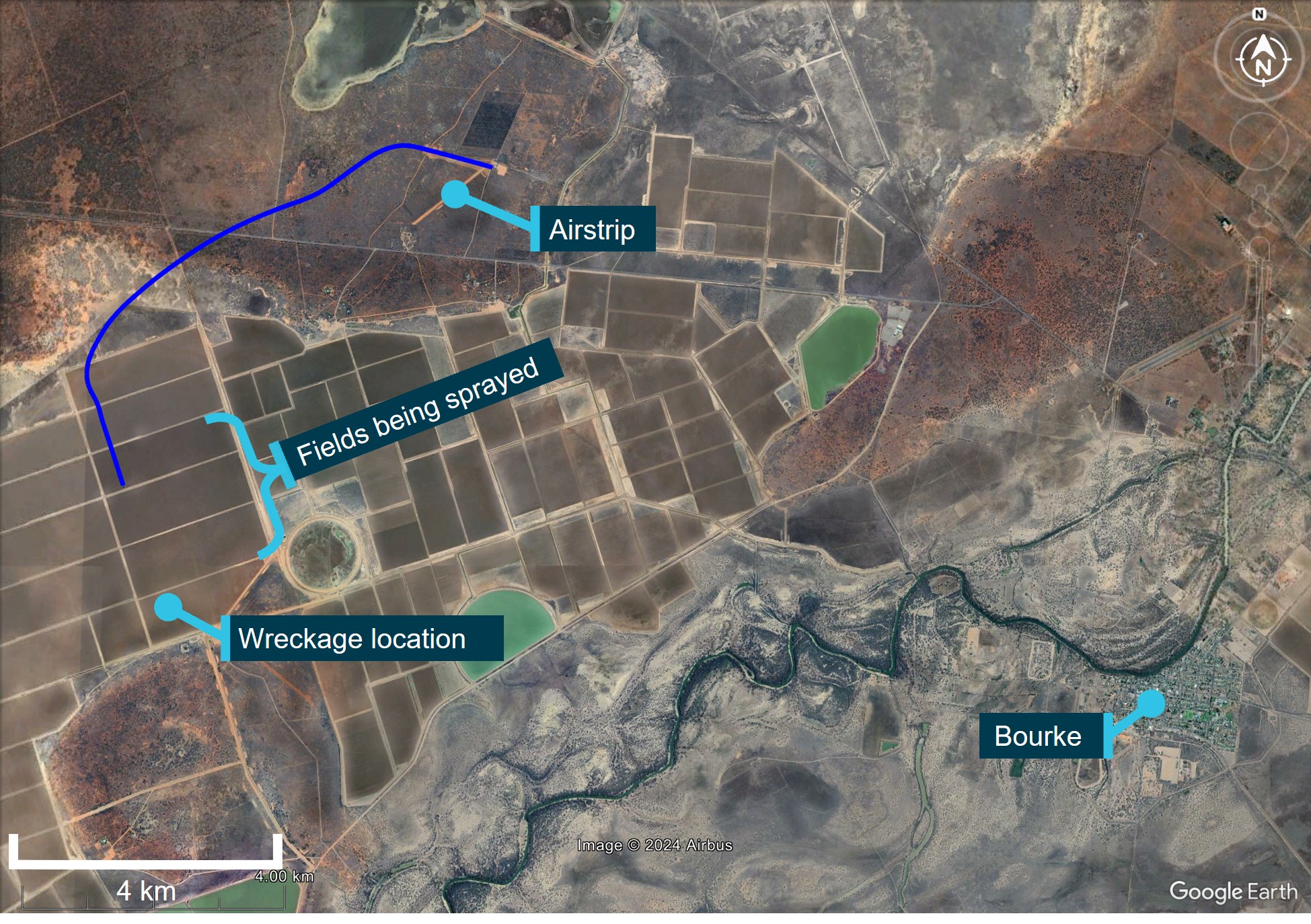 Figure&nbsp;1: Overview of flight path (track in blue)