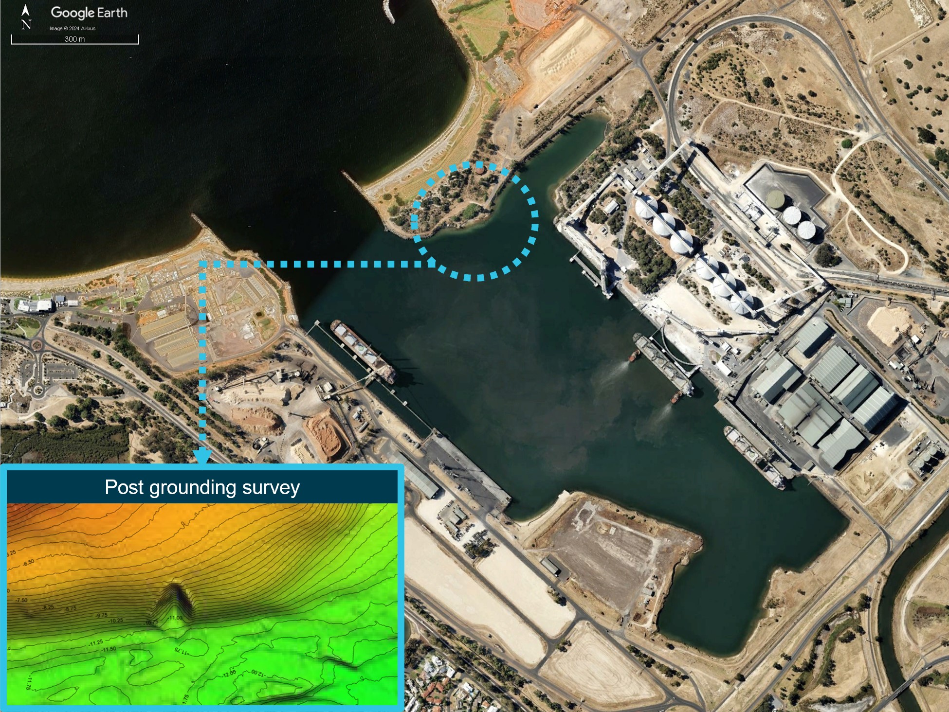Figure&nbsp;2: Post incident survey imagery of shallow water (circled)