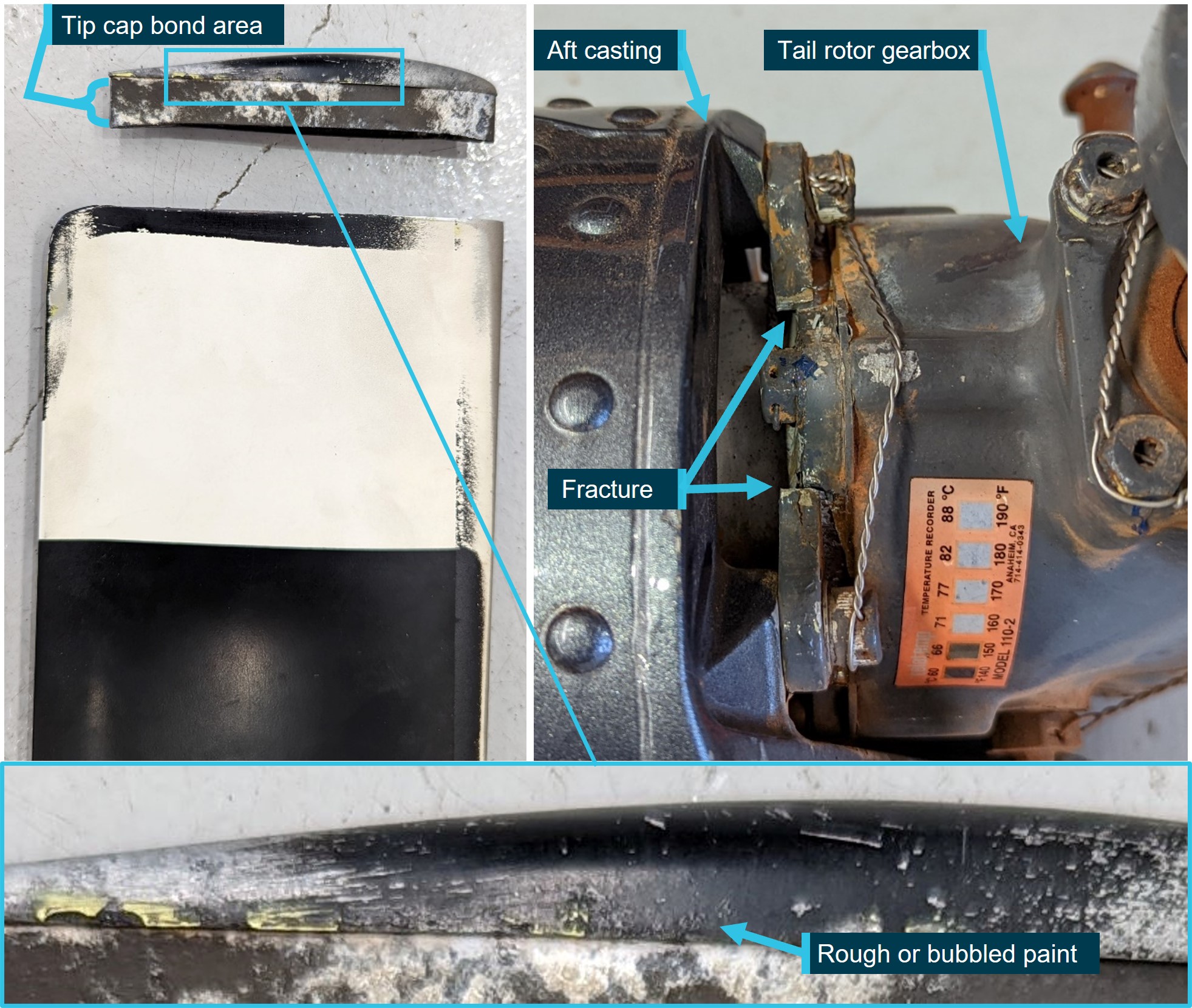 Figure&nbsp;13: R44 tip cap separation and resultant gearbox mount fracture