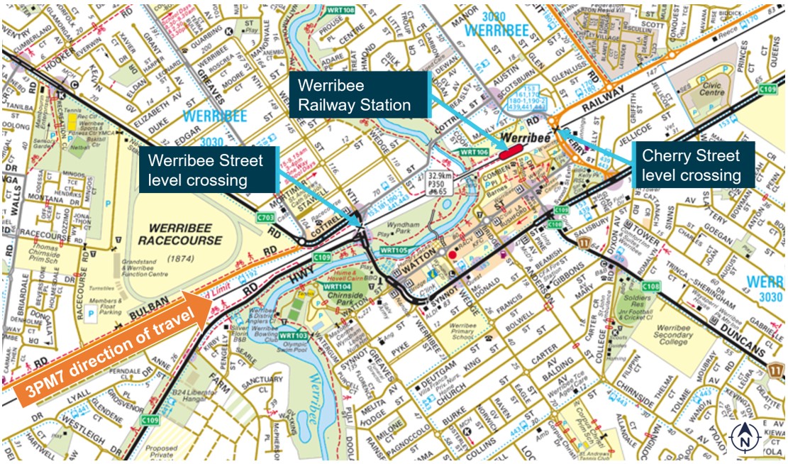 Figure 1: Location of Werribee Street and Cherry Street level crossings