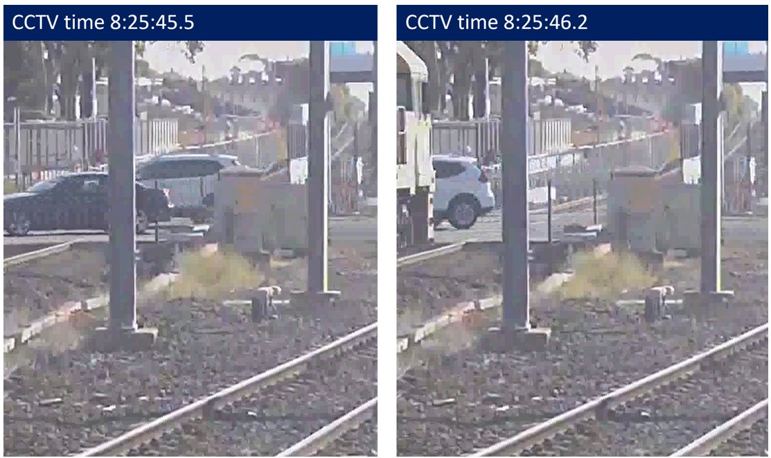 Figure&nbsp;5: CCTV images showing road vehicles on Cherry Street as train approaches