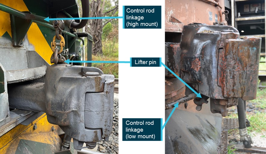 Figure&nbsp;12: Comparison of top lifter (left) versus bottom lifter (right) automatic couplers