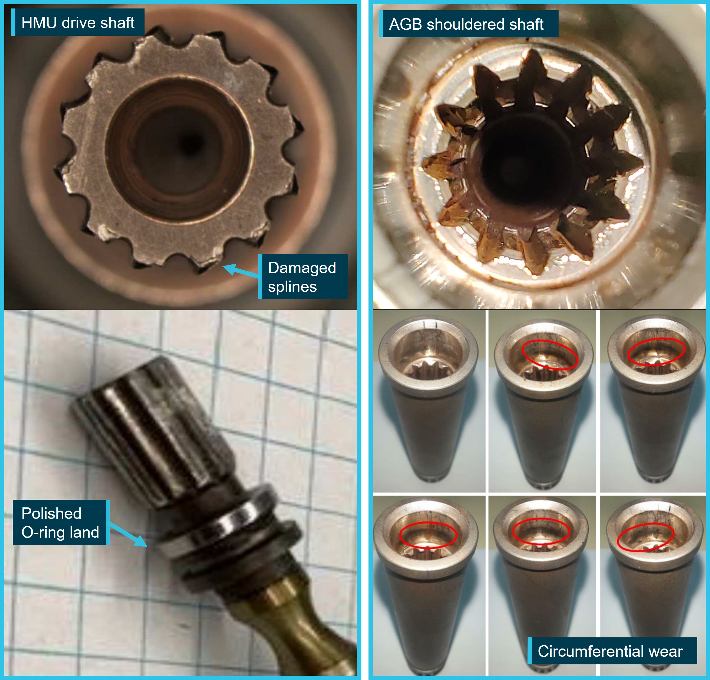 Figure&nbsp;5: HMU drive shaft spline and AGB shouldered shaft damage