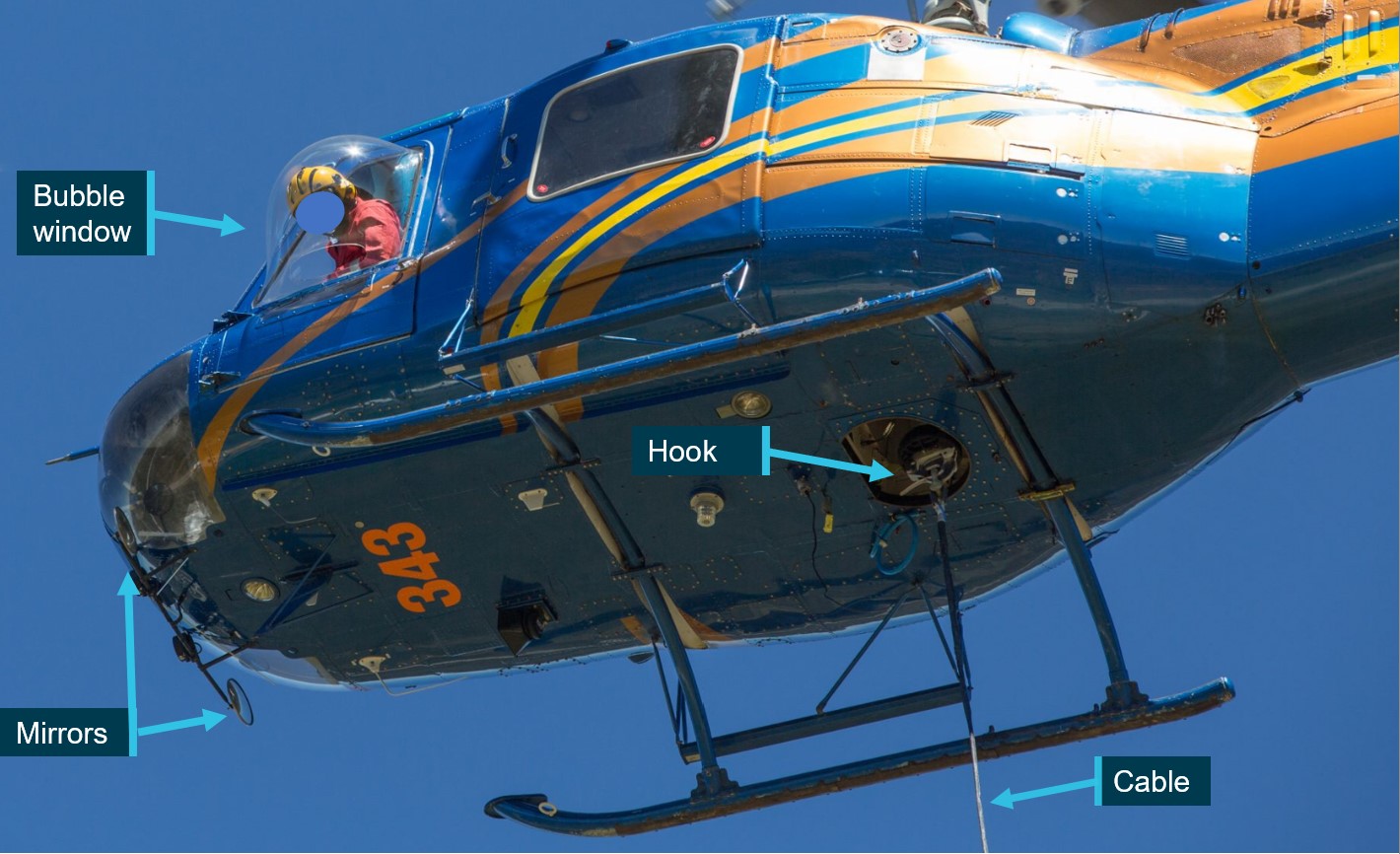 Figure&nbsp;5: Bell 204 showing mirrors and bubble window
