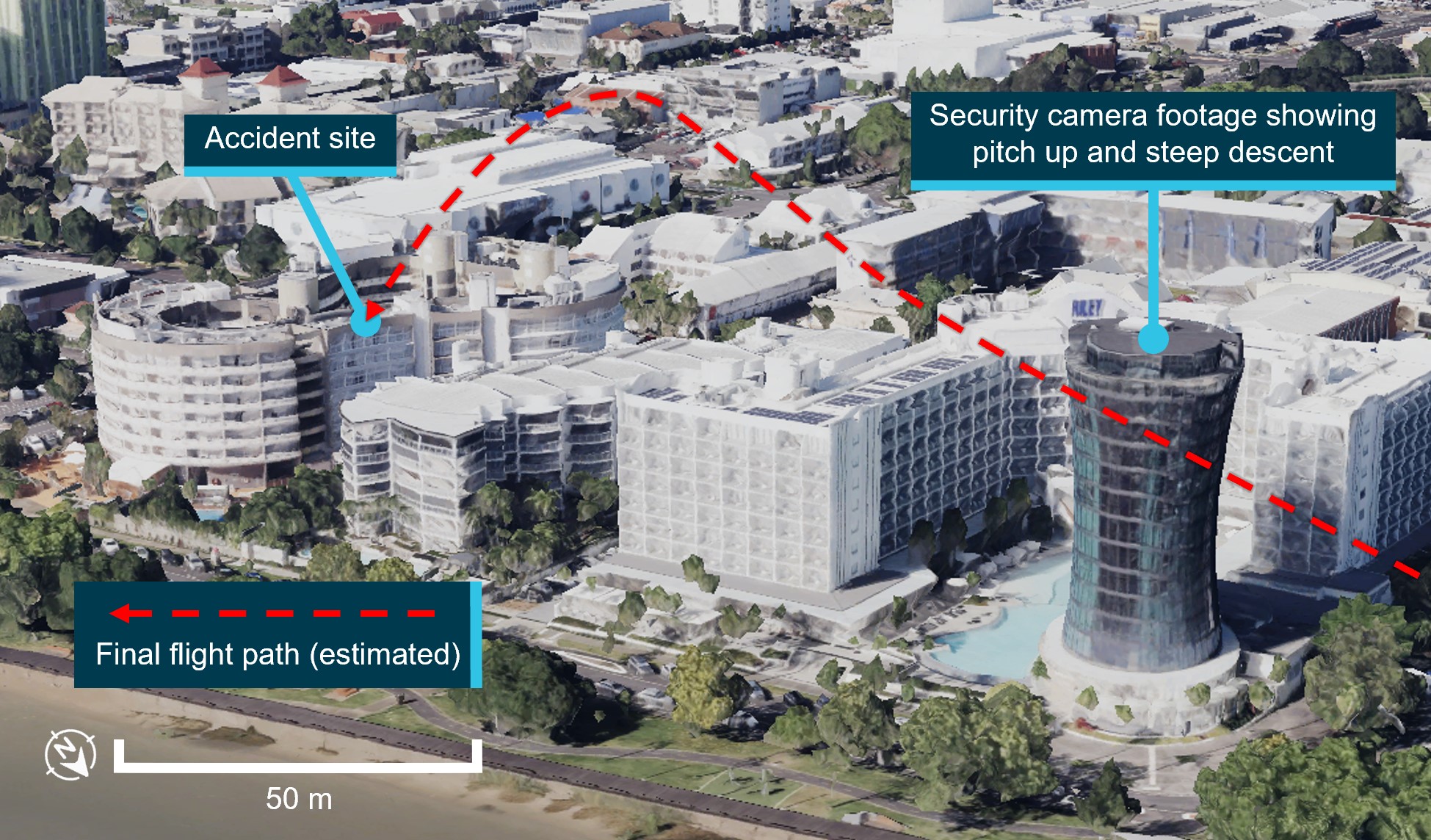 Figure&nbsp;2: VH-ERH final flightpath and collision with building