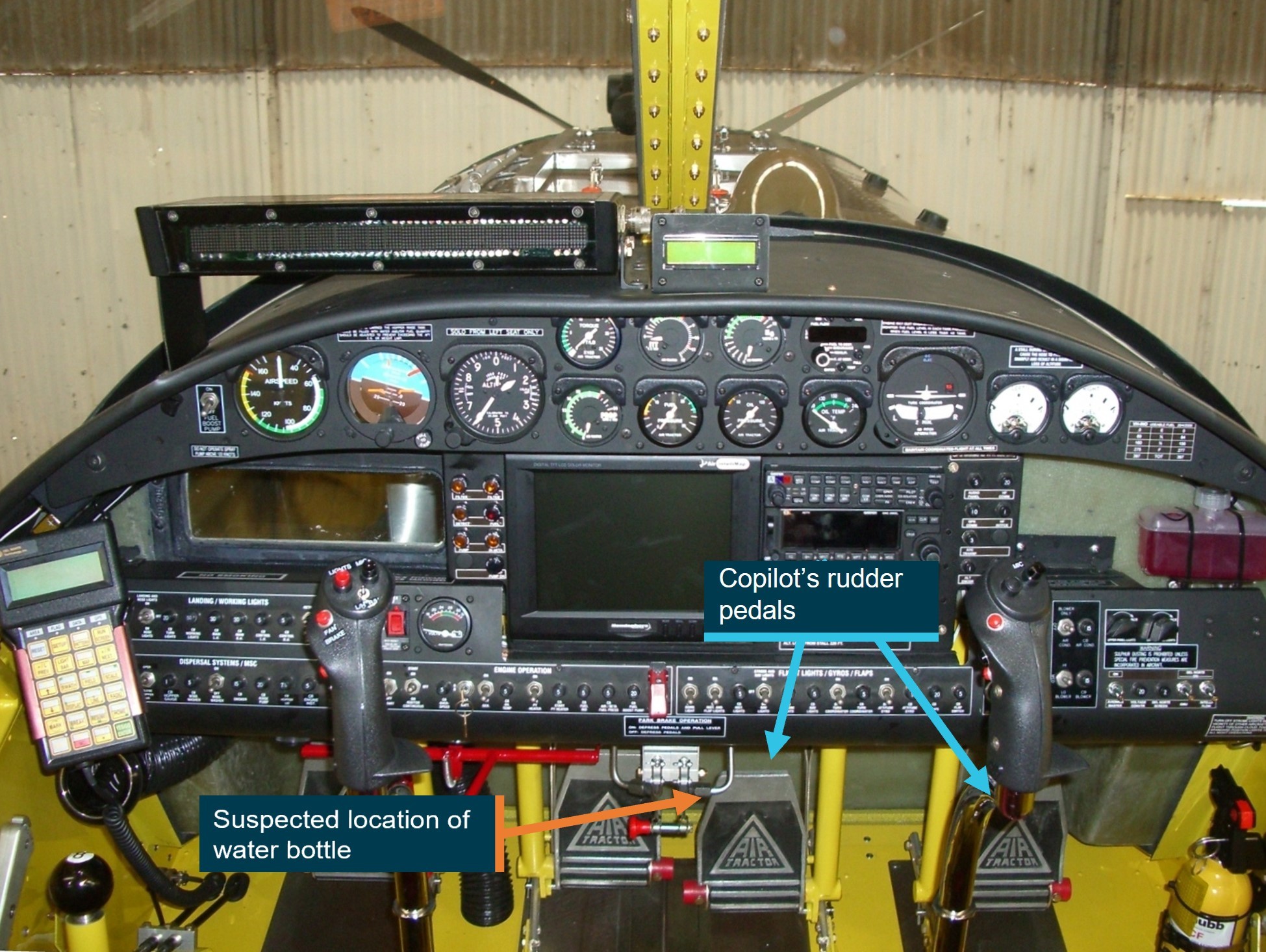   Figure&nbsp;2: Air Tractor AT-504 cockpit and primary flight controls