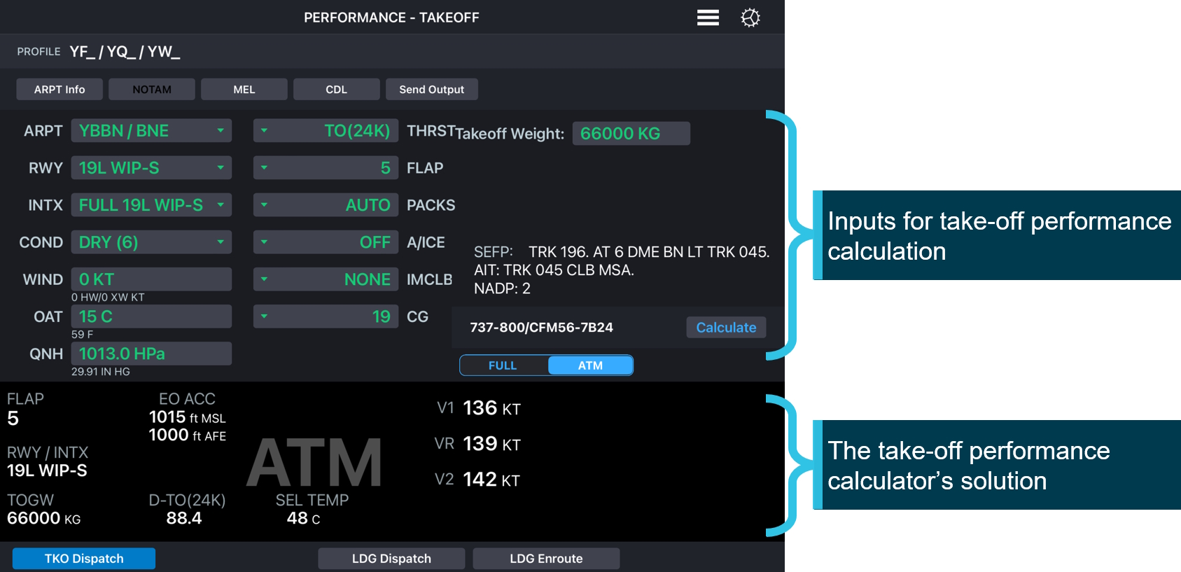 Figure&nbsp;7: OPT take-off performance calculation screen