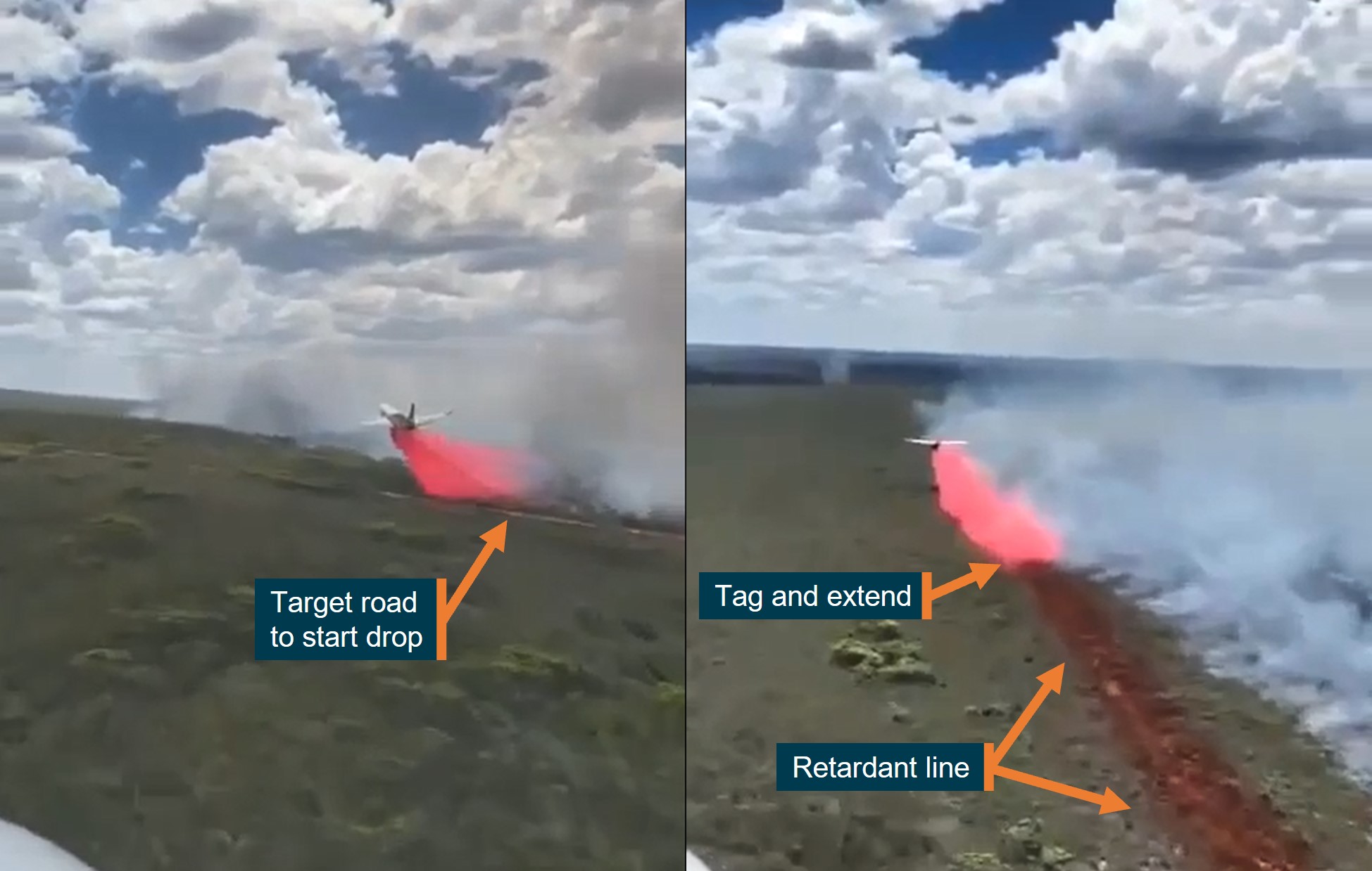 Figure&nbsp;12: First drop (left) starting at road and second drop (right) tag and extend