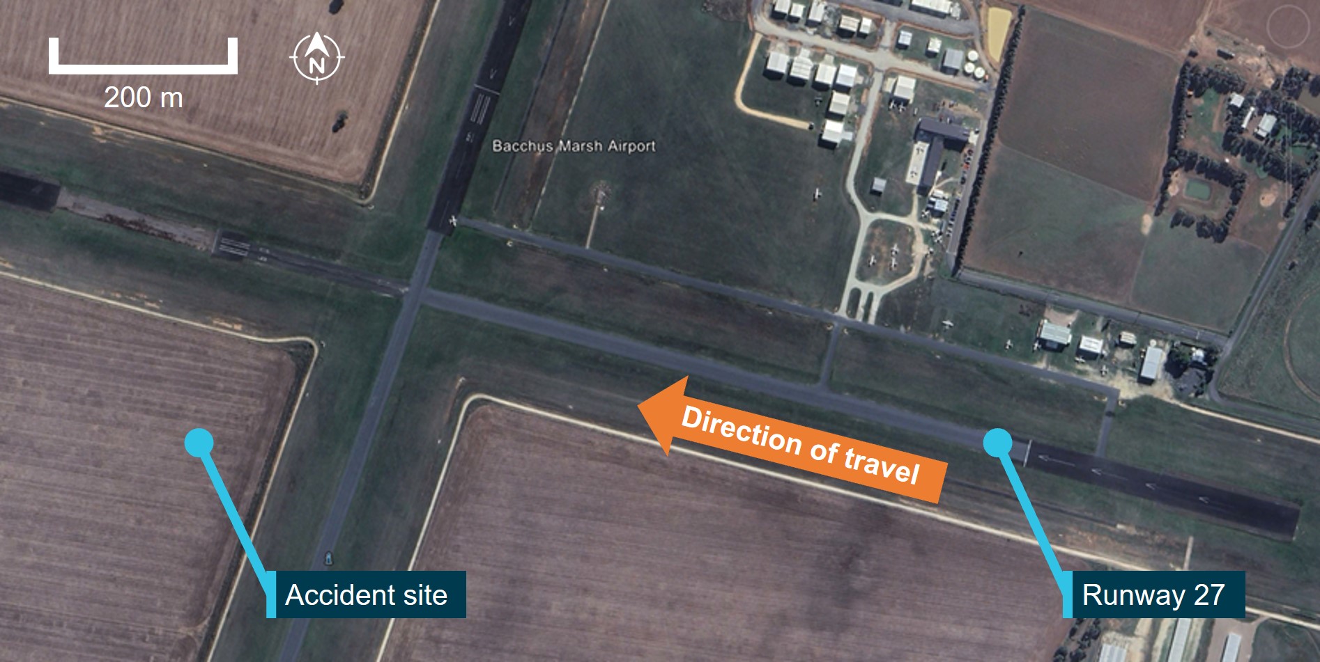 Figure&nbsp;1: Bacchus Marsh airfield and VH-EYU accident location