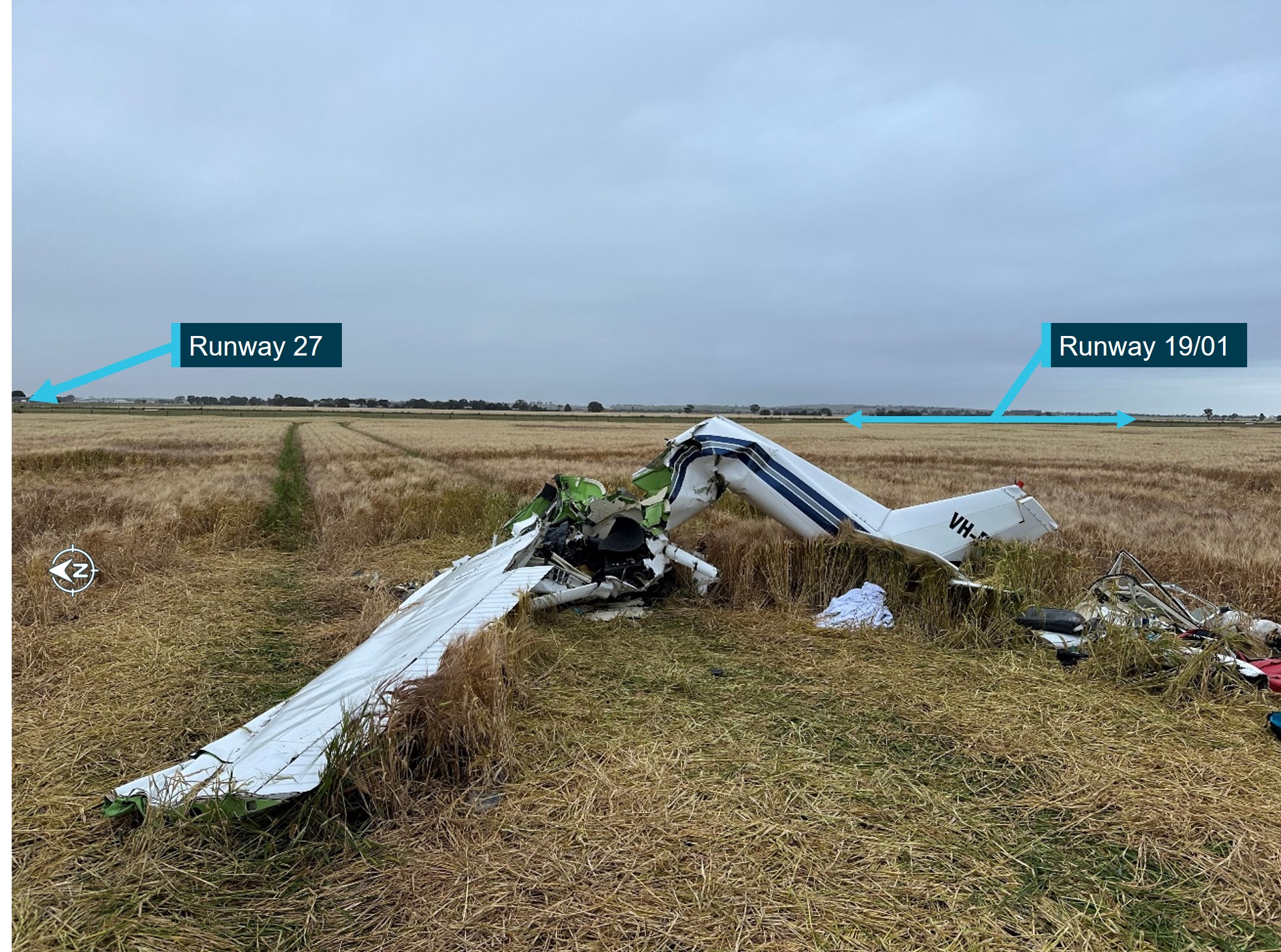 Figure&nbsp;3: VH-EYU at the accident site near to the airfield runways