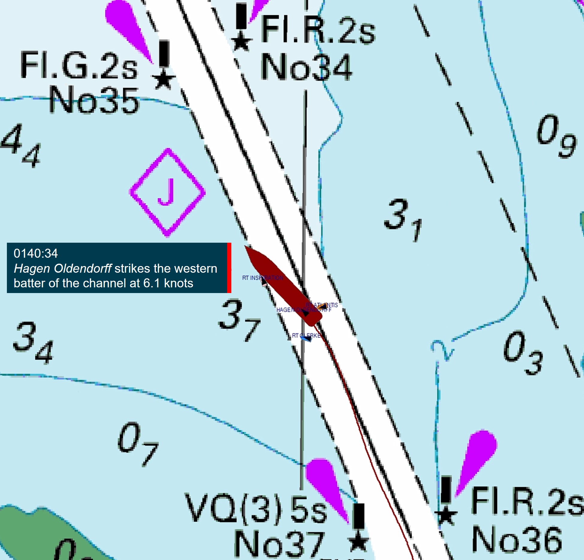 Figure&nbsp;3: Hagen Oldendorff at the time of the grounding