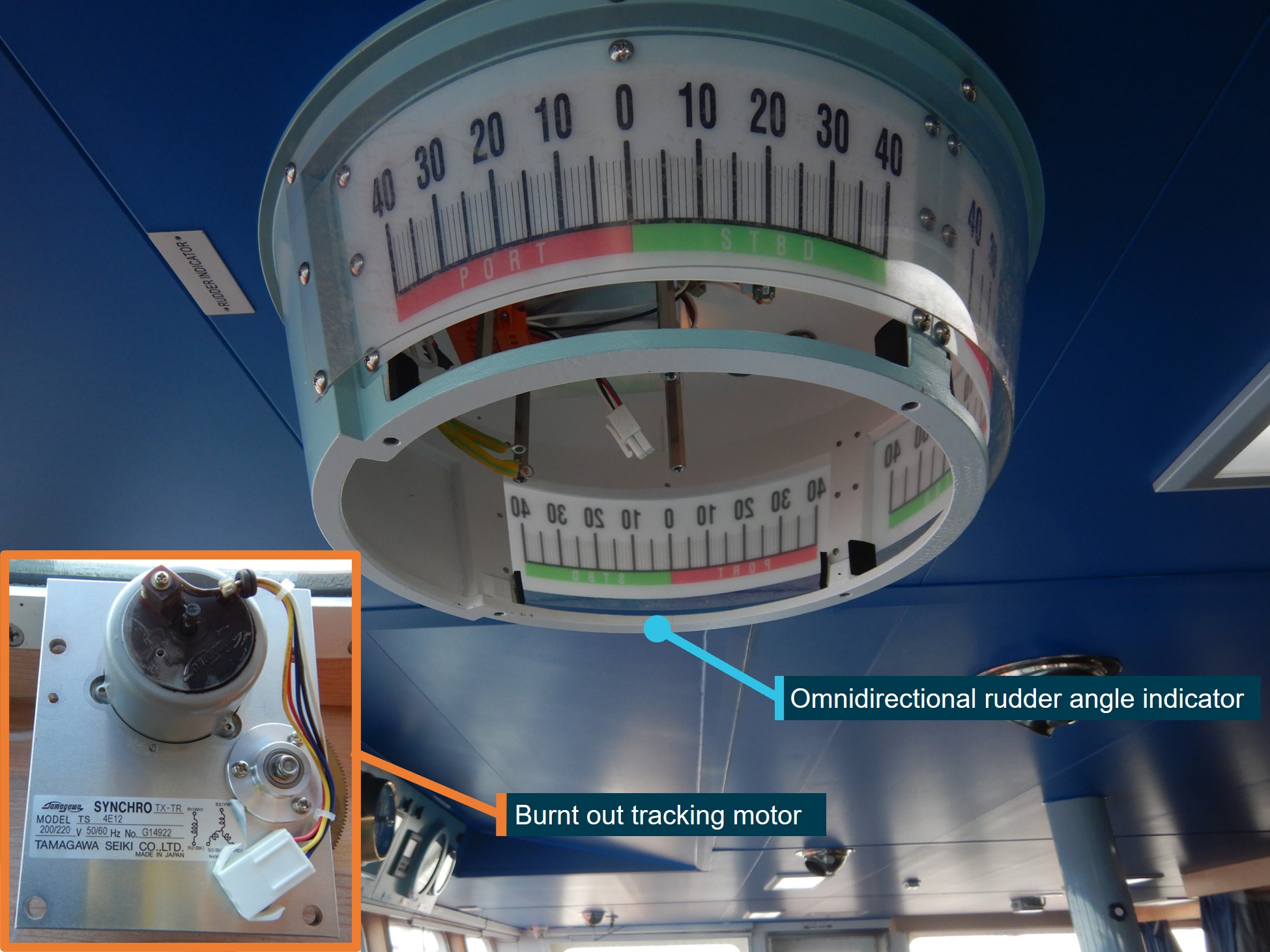 Figure&nbsp;8: Burnt out tracking motor of rudder angle indicator