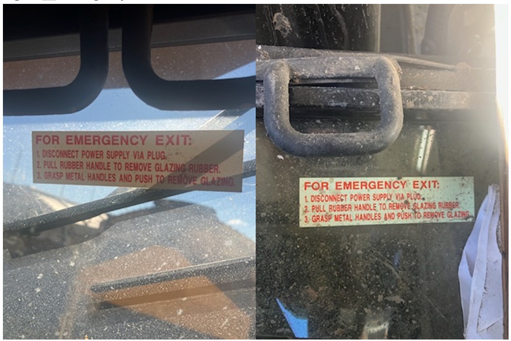 Figure&nbsp;12: Emergency exit sticker with written instructions