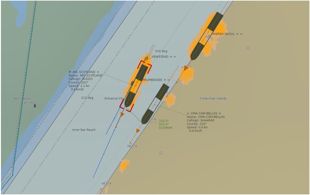 Figure&nbsp;8: APL Scotland passing CMA CGM Bellini at 0628