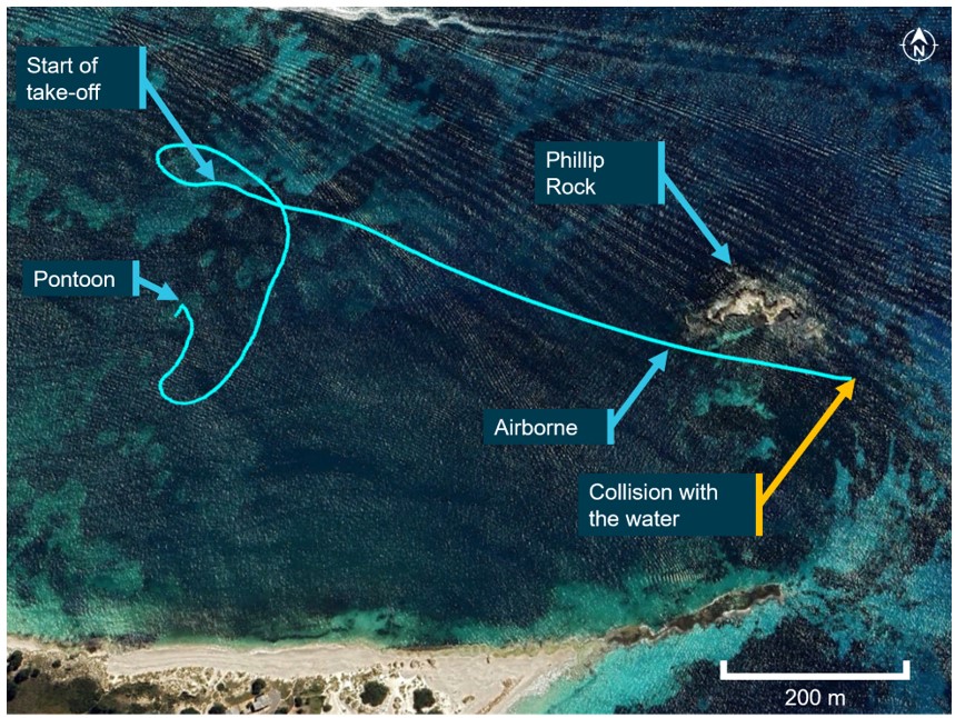 Figure&nbsp;2: VH-WTY take-off track with approximate location of key events 