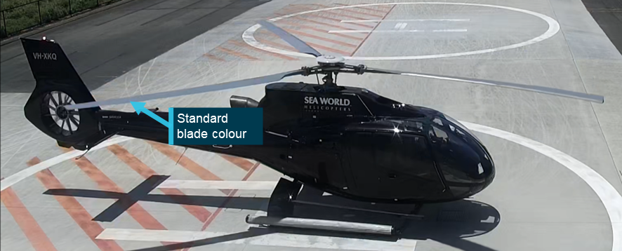 Figure&nbsp;12: XKQ at the operator’s heliport showing standard visibility blades