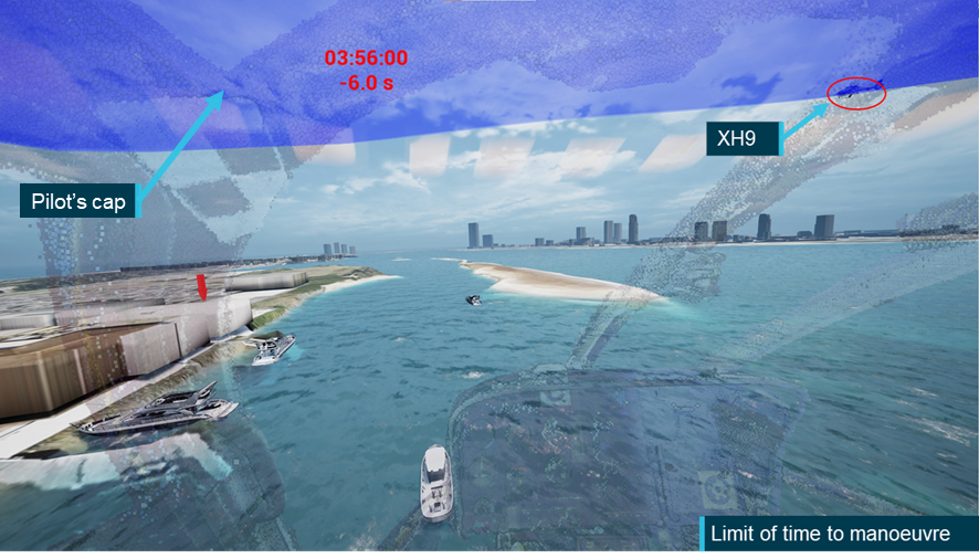 Figure&nbsp;39: Simulated view from XKQ, 6 s before collision (looking straight ahead)