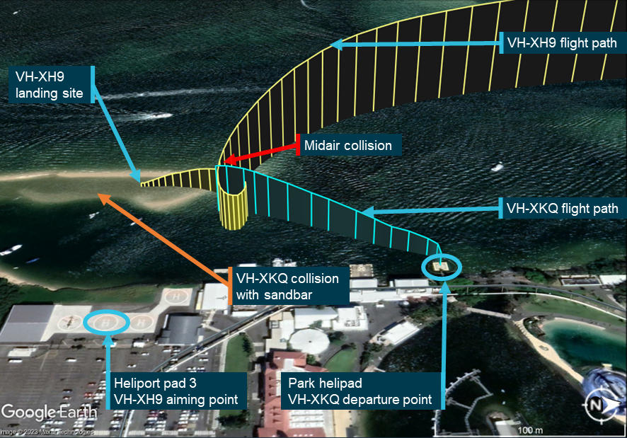 Figure&nbsp;4: The converging flight paths of XKQ and XH9 leading to the midair collision