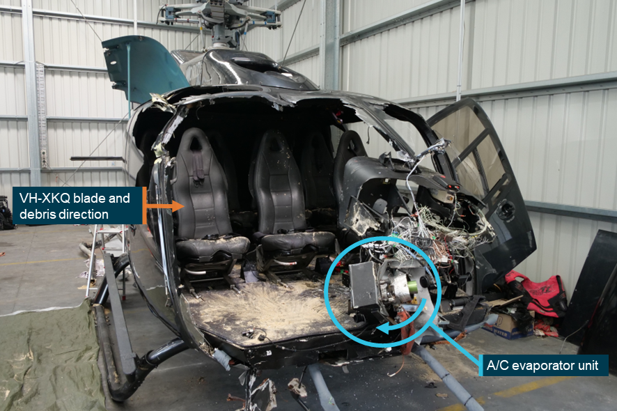 Figure B5: VH‑XH9 air-conditioning cockpit evaporator unit distorted in the direction of VH‑XKQ's travel