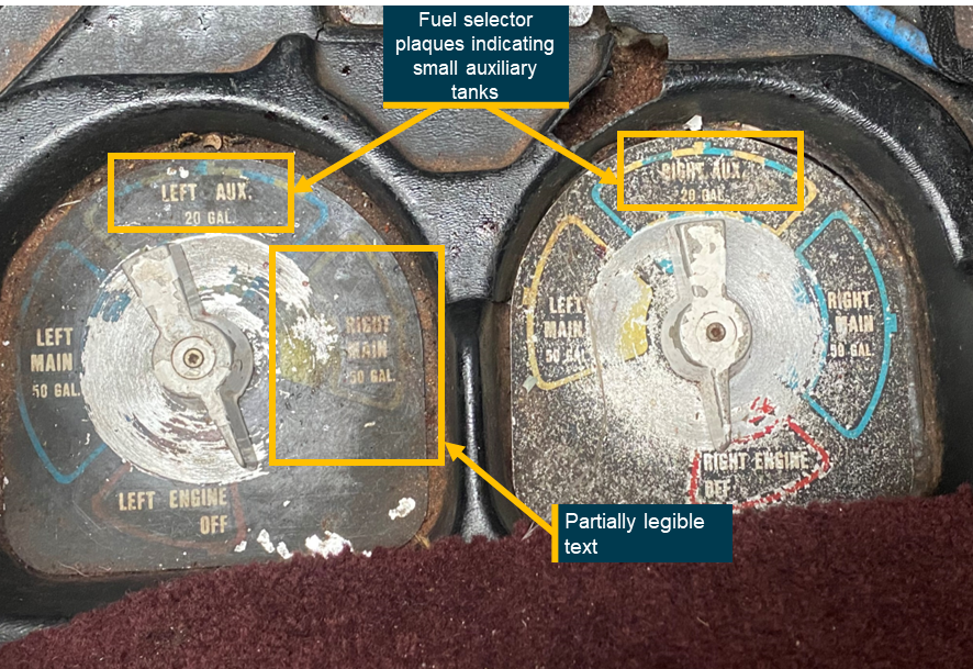 Figure&nbsp;10: VH-DAW fuel selector plaques