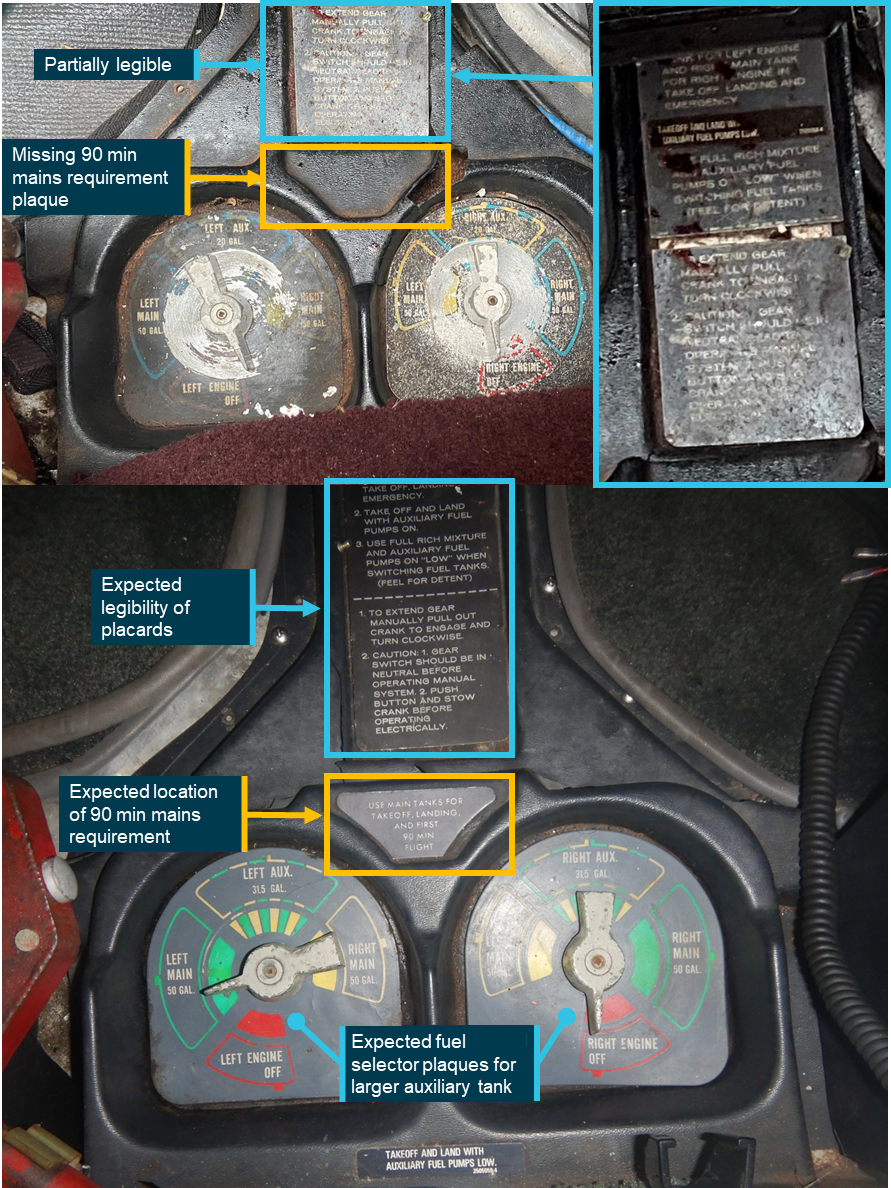 Figure&nbsp;12: VH-DAW internal placards relating to the fuel system