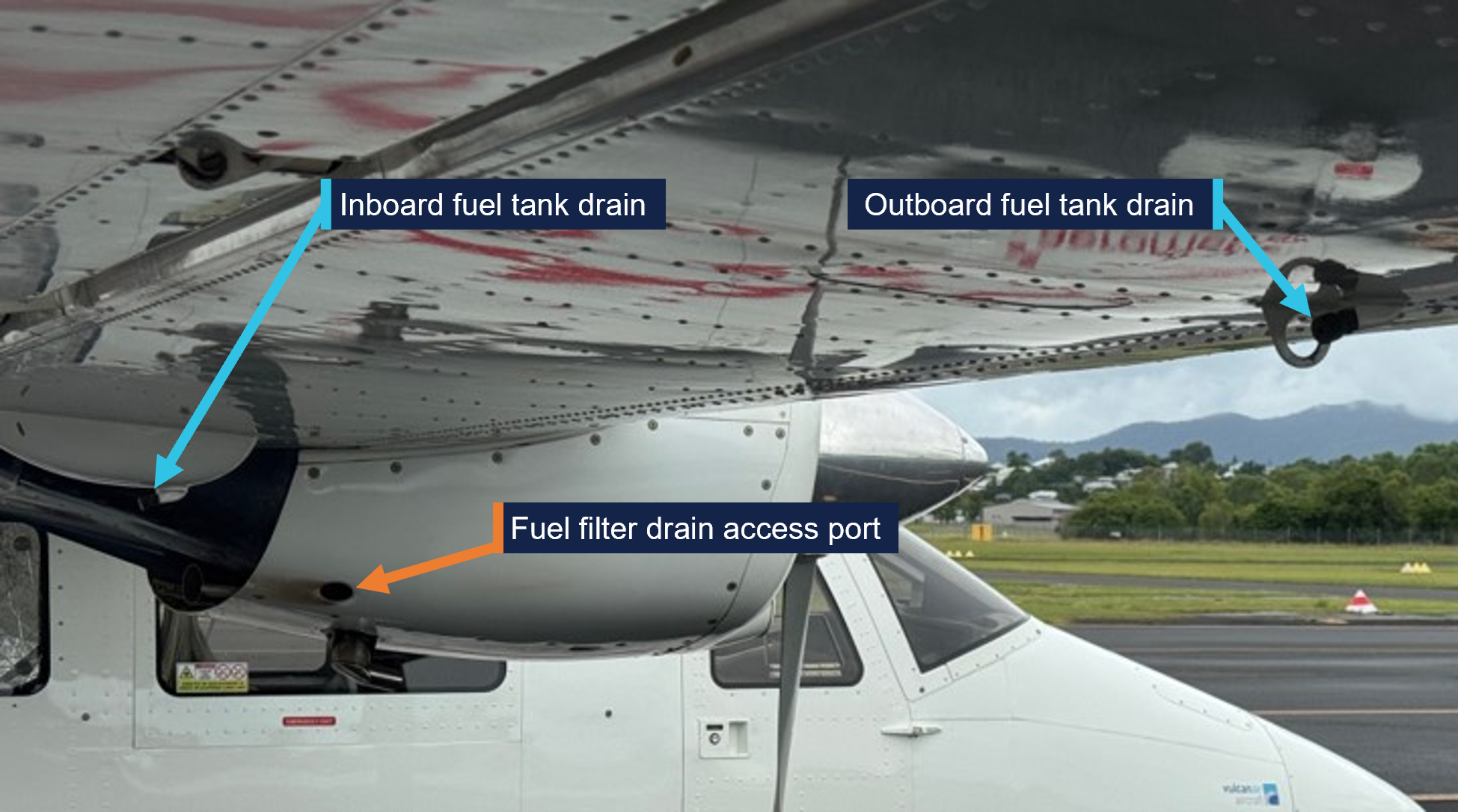 Figure 1: P.68 fuel drain locations (right wing)