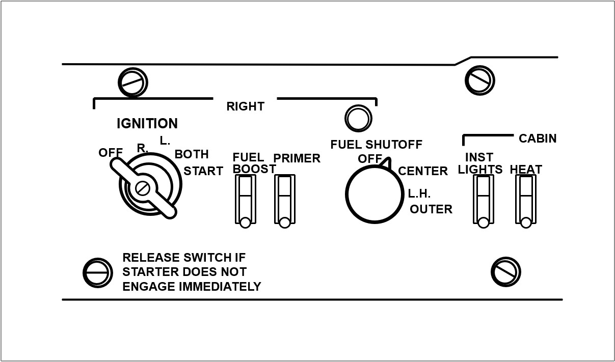 A sketch of the right fuel control selector panel is shown below