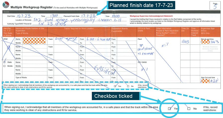 Figure&nbsp;2: Sign in and out of track authority number 2 from the dual gauge