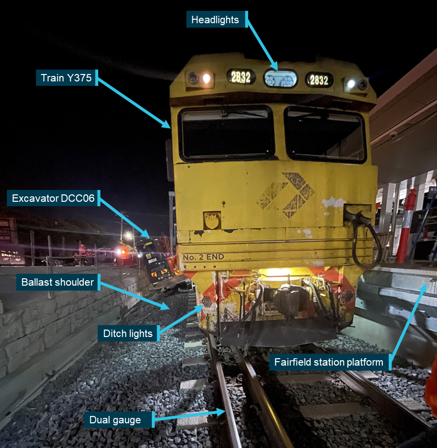 Figure&nbsp;5: Train Y375 following the impact at Fairfield station 