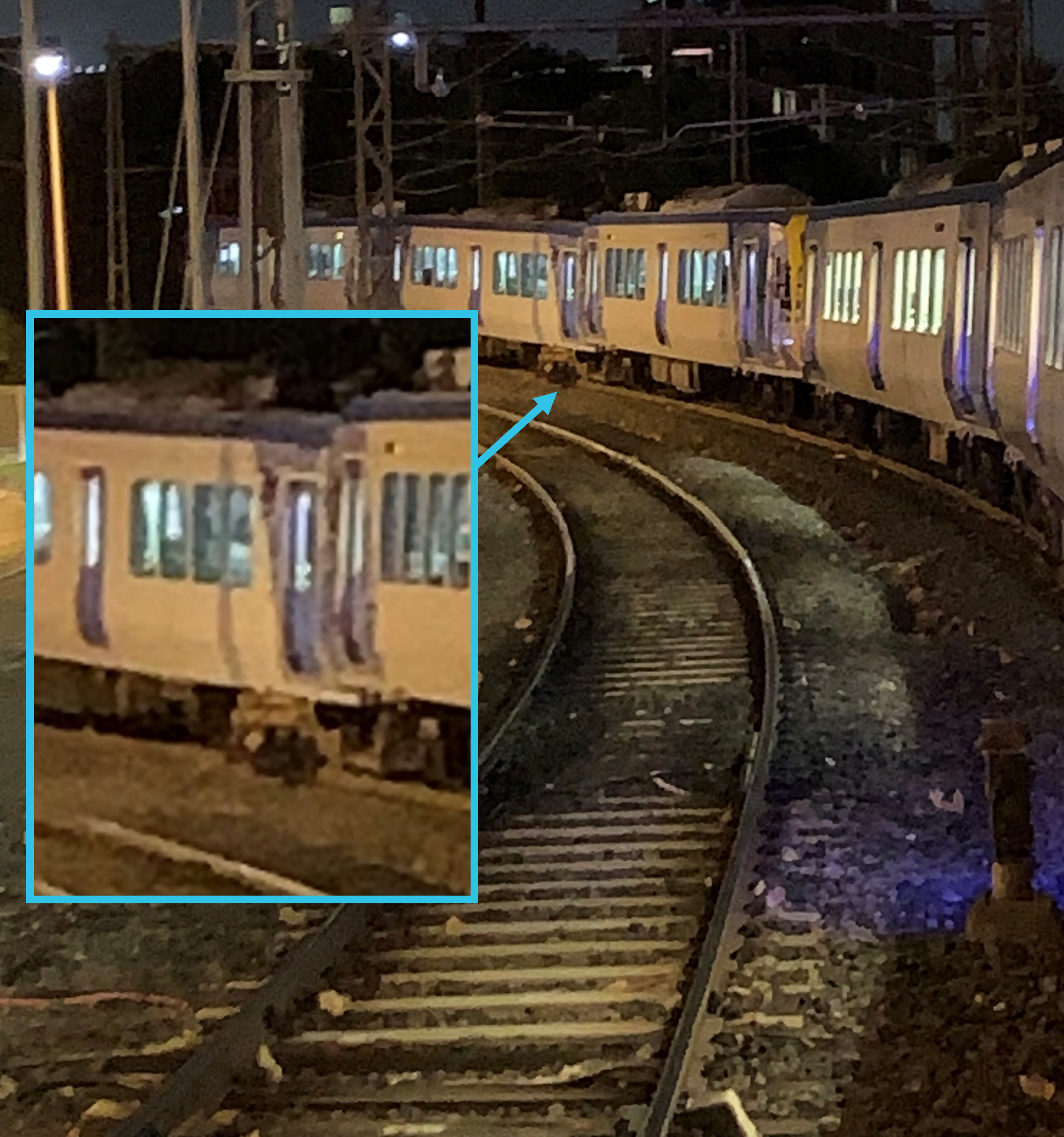 A view of the derailment from the front of the train 