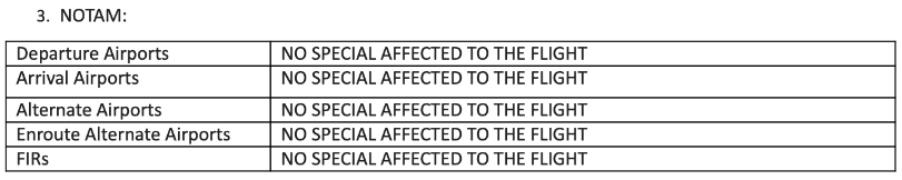 Excerpt from BAV flight crew dispatcher briefing email