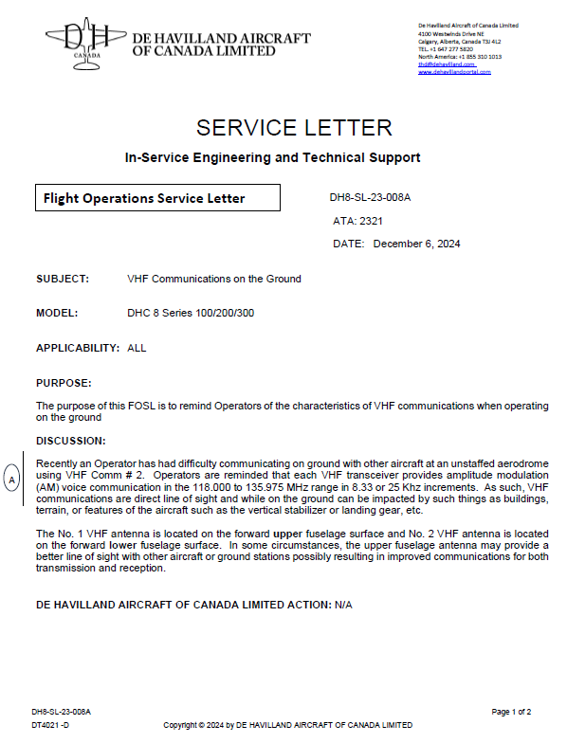 Flight Operations Service Letters
