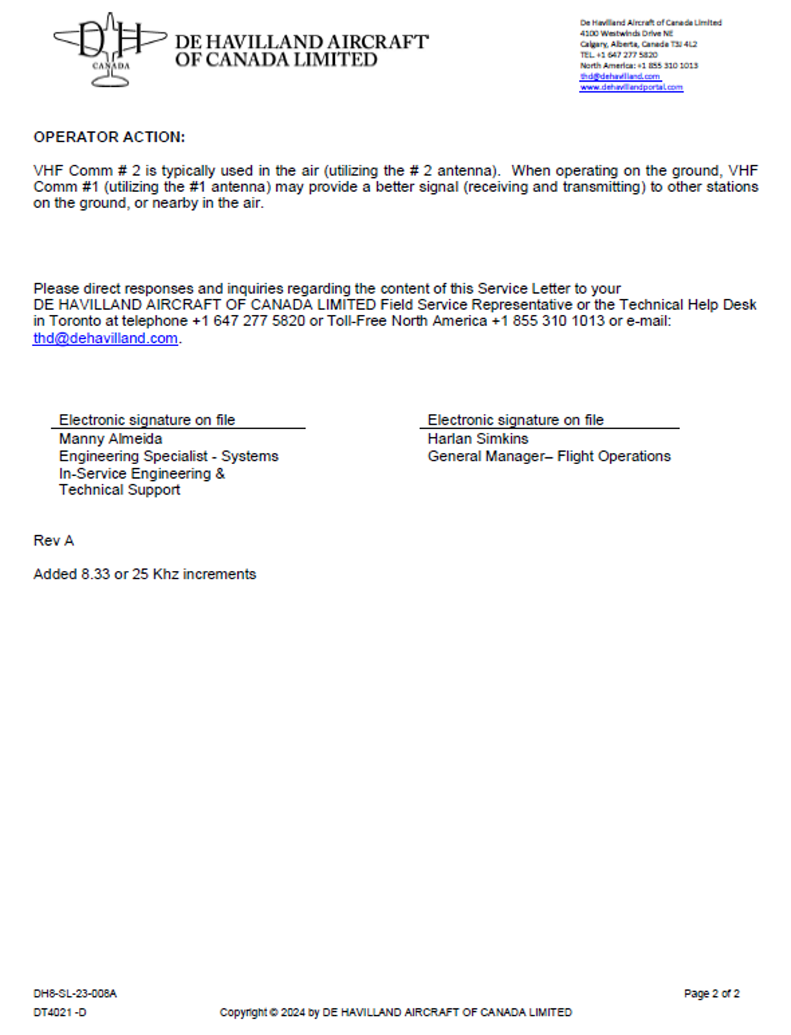 Flight Operations Service Letters