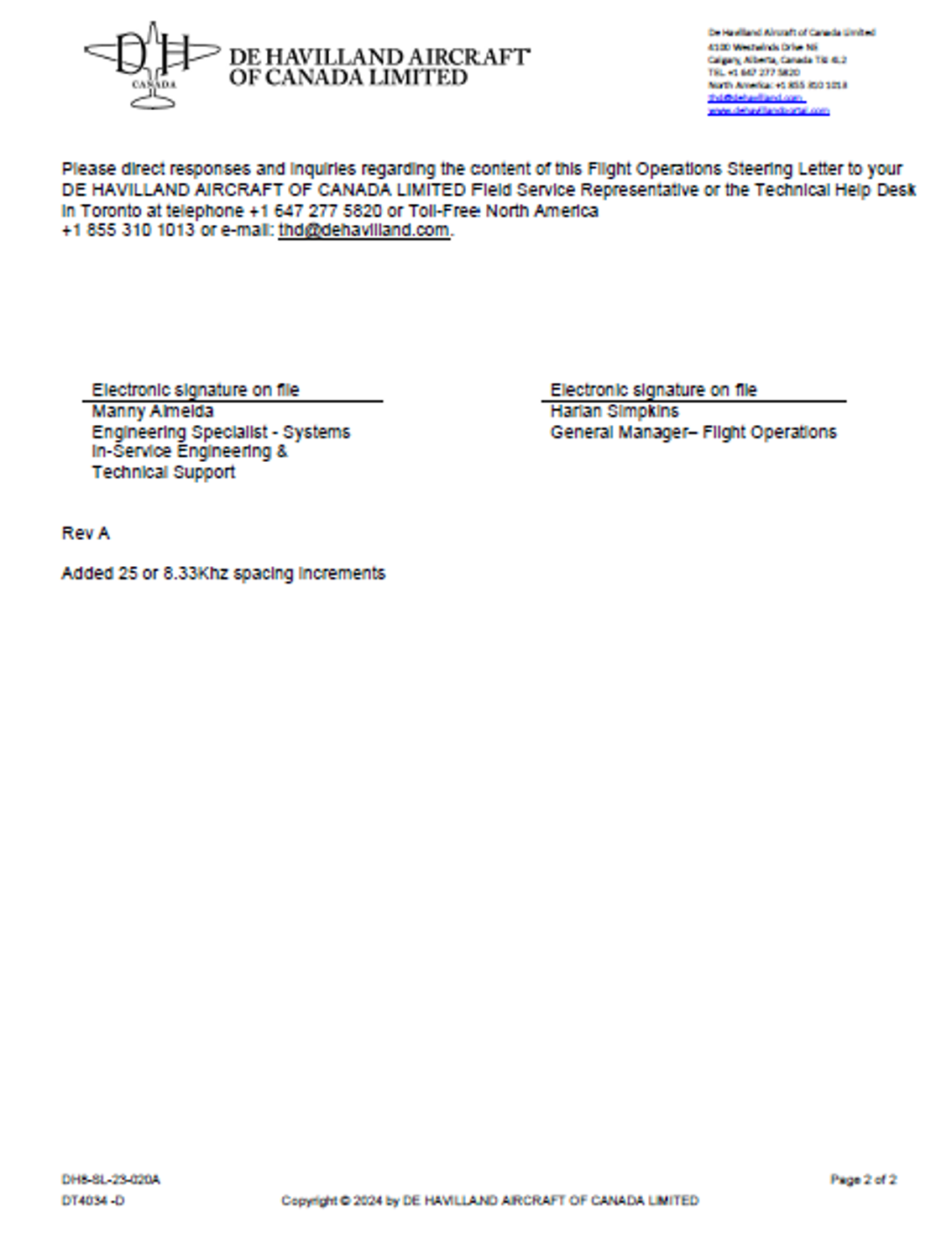 Flight Operations Service Letters