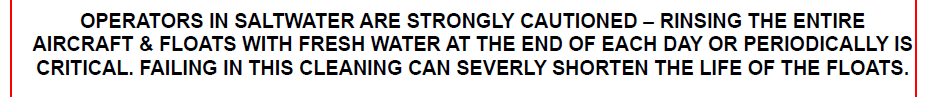 Text from Wipaire manual - warning to ensure corrosion from saltwater operations was kept to a minimum:
