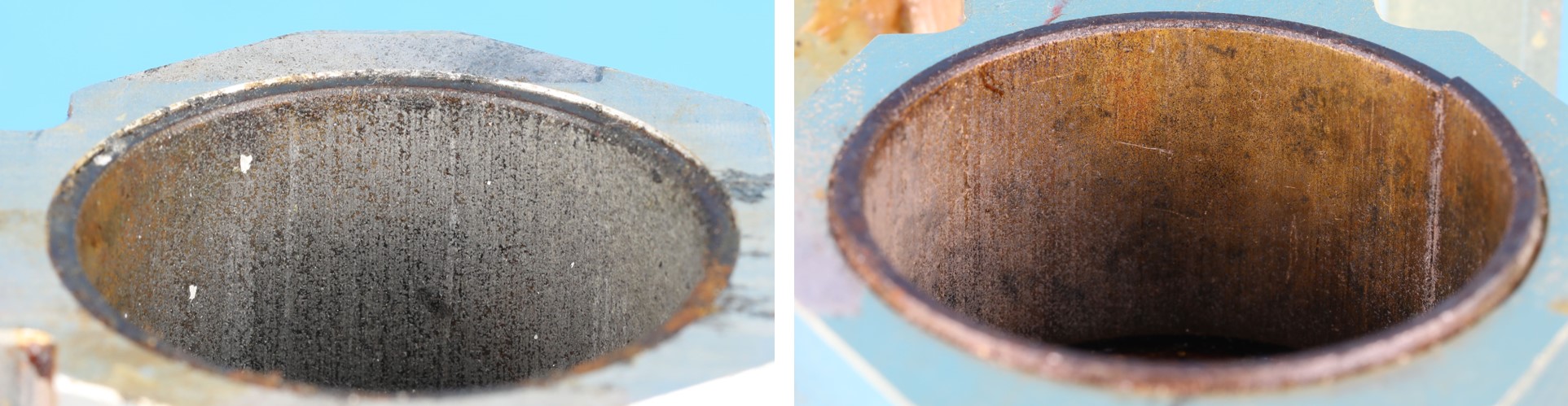 Close up of left and right carriage assembly bushings showing wear PTFE layer.